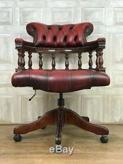 CHESTERFIELD Leather Captains Chair Red Desk Swivel Office Chair £55 DELIVERY