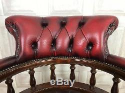 CHESTERFIELD Leather Captains Chair Red Desk Swivel Office Chair £55 DELIVERY