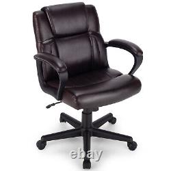COSTWAY Rolling PU Leather Office Chair Height Adjustable Swivel Chair Rocking