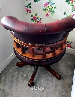 Captains Chair. Beautiful Oxblood leather Chesterfield Style swivel/office/chair