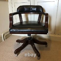 Captains Chair Black Leather Swivel Office