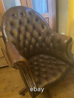 Captains Chair Office Chair Desk Chair vintage brown leather Chesterfield Chair
