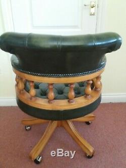Captains Chair / Office Swivel Chesterfield Chair in Green Leather