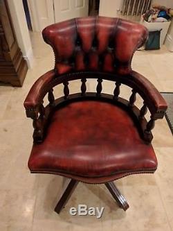 Captains Chair in Red Leather Mahogany Directors Executive Office