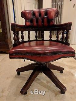 Captains Chair in Red Leather Mahogany Directors Executive Office