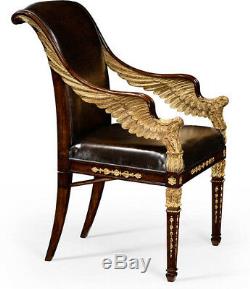 Carved Gilded French Empire Leather Lounge Office Desk Chair 1 of 2 MINT