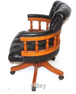 Centurion Green Leather Chesterfield Captains Office Chair Swivel Chair