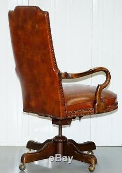 Century Chair Company Hand Dyed Brown Leather Captions Directors Office Chair
