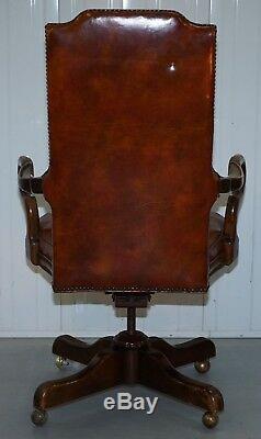 Century Chair Company Hand Dyed Brown Leather Captions Directors Office Chair