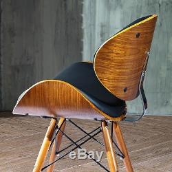 Chair Leather Office Black Vintage Wooden Furniture Mid Century Modern Desk Seat