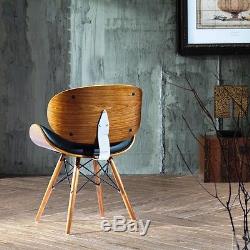 Chair Leather Office Black Vintage Wooden Furniture Mid Century Modern Desk Seat