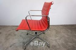 Charles Eames EA108 Inspired Red Leather Swivel Office Chair with Arms