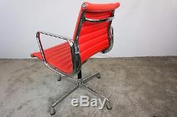 Charles Eames EA108 Inspired Red Leather Swivel Office Chair with Arms
