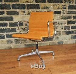 Charles Eames Light Tan Hide EA 107 Ribbed Leather Chair / Vitra