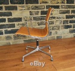 Charles Eames Light Tan Hide EA 107 Ribbed Leather Chair / Vitra