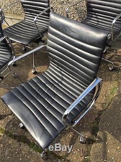 Charles Eames Repro Low Back Ribbed Black Italian Real Leather Office Chair Used