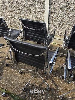 Charles Eames Repro Low Back Ribbed Black Italian Real Leather Office Chair Used