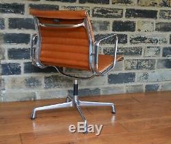 Charles Eames Tan Hide EA 107 Ribbed Leather Chair / Vitra Original