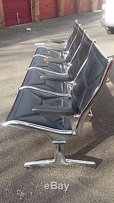 Charles Eames Vitra Leather and Chrome Die-Cast Aluminium Tandem Seating