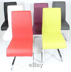 Charles Jacobs Set Of 6 Modern PU Leather Dining Chairs Furniture Chrome Legs