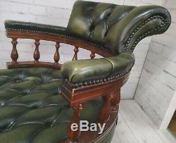 Chesterfield Antique Green Luxury Captains Chair Leather Vintage Swivel & Tilt