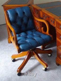 Chesterfield Antique Style Swivel Leather/yew Office Desk Captains Chair