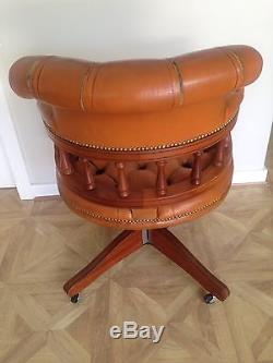 Chesterfield Captains Chair / Office Armchair / Tan Brown Leather Vintage