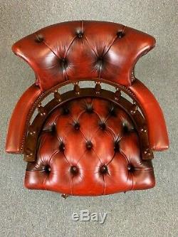 Chesterfield Captains Chair Red Leather Buttoned Antique Style Office Chair
