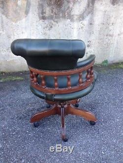 Chesterfield Captains Desk Chair In Green Leather / Office Chair