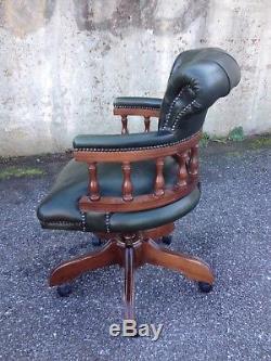 Chesterfield Captains Desk Chair In Green Leather / Office Chair