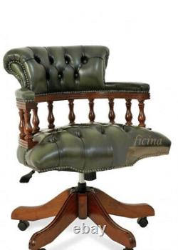 Chesterfield Captains Desk Office Chair Antique Green (swivel)