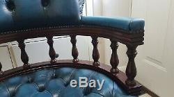 Chesterfield Captains Office Chair Antique Blue Leather