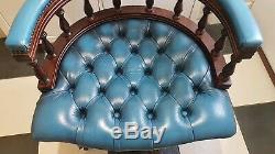 Chesterfield Captains Office Chair Antique Blue Leather