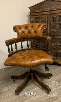 Chesterfield Captains Office Chair In Very Rare Antique Saddle Tan