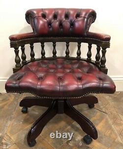 Chesterfield Captains Office Chair With Matching Pedestal Red Leather Desk
