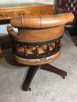 Chesterfield Captains Office Desk Chair Leather Brown Tan. Delivery Available