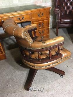 Chesterfield Captains Office Desk Chair Leather Brown Tan. Delivery Available