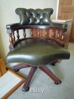 Chesterfield Captains Refurbished Olive Leather Swivel Seat Office Chair