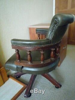 Chesterfield Captains Refurbished Olive Leather Swivel Seat Office Chair