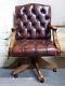 Chesterfield Captains Swivel Office Chair In Oxblood Red Leather Delivery Poss