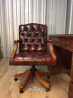 Chesterfield Captains Swivel Office Chair in Oxblood Red Leather Delivery Poss