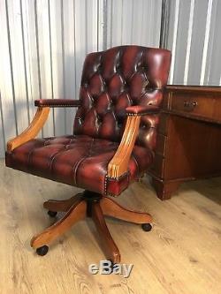 Chesterfield Captains Swivel Office Chair in Oxblood Red Leather Delivery Poss