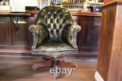 Chesterfield Desk Office Chair Green Leather Needs Attention