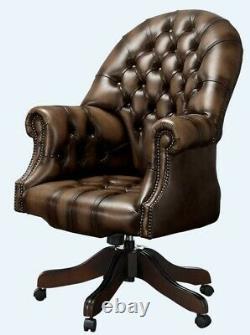 Chesterfield Directors Office Chair Antique Brown Real Leather