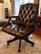 Chesterfield Directors Swivel Office Chair Antique Brown Leather