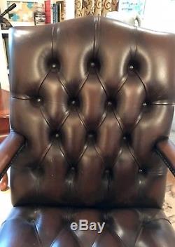 Chesterfield Directors Swivel Office Chair Antique Brown Leather
