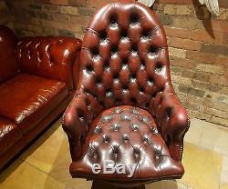 Chesterfield Directors Swivel Office Chair Antique Oxblood Leather