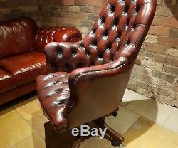 Chesterfield Directors Swivel Office Chair Antique Oxblood Leather