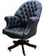 Chesterfield Directors Swivel Office Chair Premium Black Leather Silver Studding