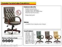 Chesterfield Executive Leather Chair With Arms Burgundy, Cream, Green or Brown